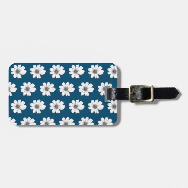 Etiqueta Para Maletas Patrón floral azul verde azulado (Frente Horizontal)