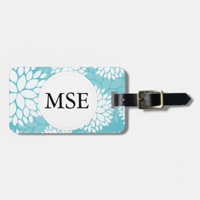 Etiqueta Para Maletas Patrón floral blanco verde azulado (Frente Horizontal)