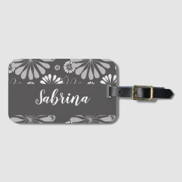 Etiqueta Para Maletas Patrón floral blanco y gris