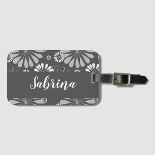 Etiqueta Para Maletas Patrón floral blanco y gris