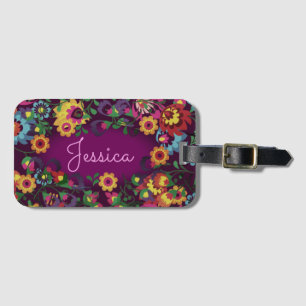 Etiqueta Para Maletas Patrón Floral Caótico Colorido Personalizado