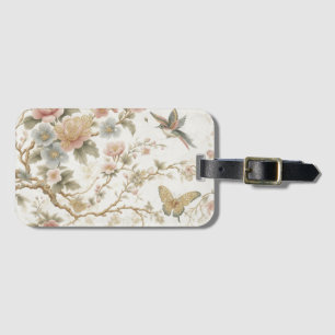 Etiqueta Para Maletas Patrón floral chino vintage con colibrí