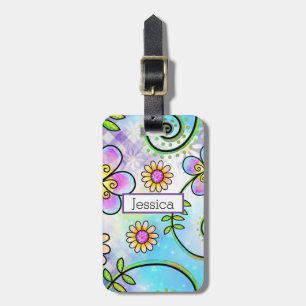 Etiqueta Para Maletas Patrón floral de acuarela con nombre personalizado