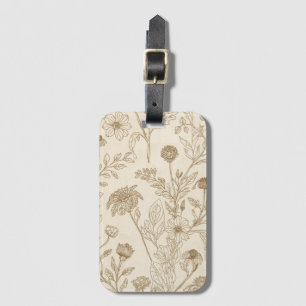 Etiqueta Para Maletas Patrón floral de arte de línea botánica sepia anti