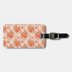 Etiqueta Para Maletas patrón floral de boda de primavera rosa naranja