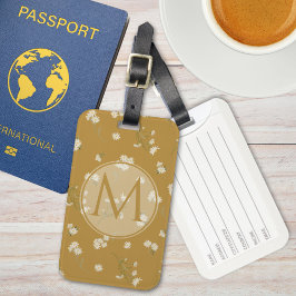 Etiqueta Para Maletas Patrón Floral de Flor de Margarita Blanca Monogram