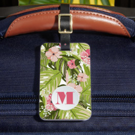 Etiqueta Para Maletas Patrón floral de plantas tropicales monogramadas