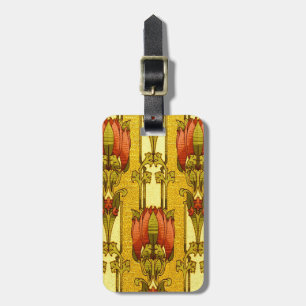 Etiqueta Para Maletas Patrón floral de tulipanes rojos antiguo modernist