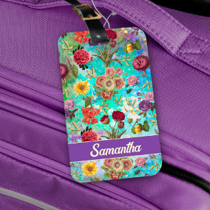 Etiqueta Para Maletas Patrón floral elegante de color verde