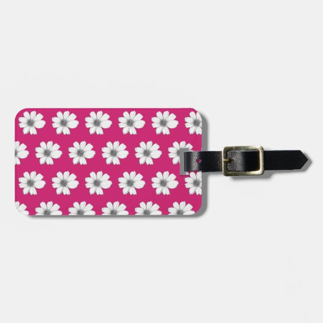 Etiqueta Para Maletas Patrón floral Fuscia rosa (Frente Horizontal)