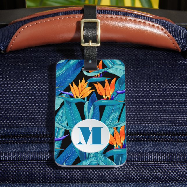 Etiqueta Para Maletas Patrón floral monogramado (Anverso In situ 2)