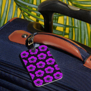 Etiqueta Para Maletas Patrón floral morado de geranio en negro
