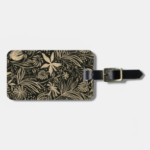 Etiqueta Para Maletas Patrón floral perezoso en dorado sobre negro