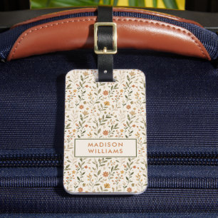 Etiqueta Para Maletas Patrón floral personalizado beige verde pastel
