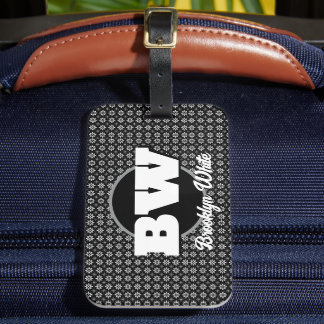 Etiqueta Para Maletas Patrón floral Personalizado en blanco y negro