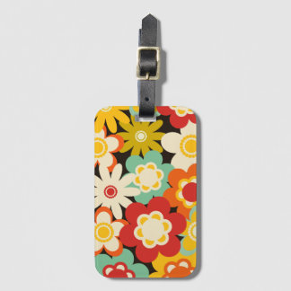 Etiqueta Para Maletas Patrón floral retro colorido brillante y lindo
