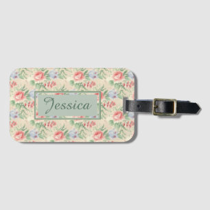 Etiqueta Para Maletas Patrón floral rosa de vintage claro personalizado