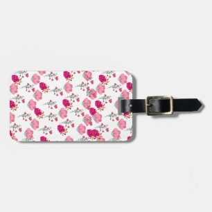 Etiqueta Para Maletas Patrón floral simétrico de jardín en rosa rojo y r