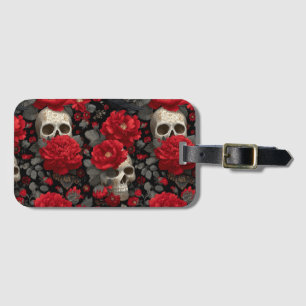 Etiqueta Para Maletas Patrón floral sin fisuras de cuervo y calavera gót