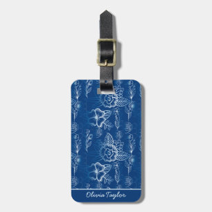 Etiqueta Para Maletas Patrón floral sin soldadura personalizado azul bla