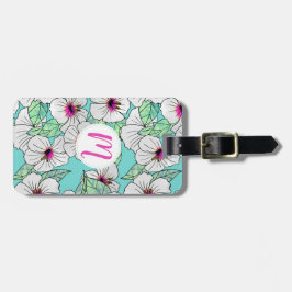 Etiqueta Para Maletas Patrón floral trópico rosa y blanco Hibiscus