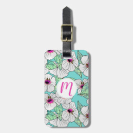 Etiqueta Para Maletas Patrón floral trópico rosa y blanco Hibiscus