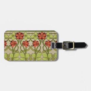 Etiqueta Para Maletas Patrón Floral Verde Salvia Art Nouveau Antiguo
