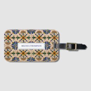 Etiqueta Para Maletas Patrón floral vintage mediterráneo personalizado