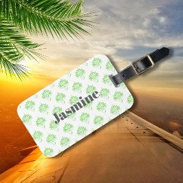 Etiqueta Para Maletas Patrón floral vintage verde con monograma Personal