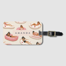 Etiqueta Para Maletas Patrón flotante de piscina de verano personalizado