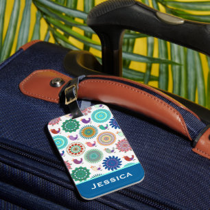 Etiqueta Para Maletas Patrón folclórico canto de pájaro y Mandala person