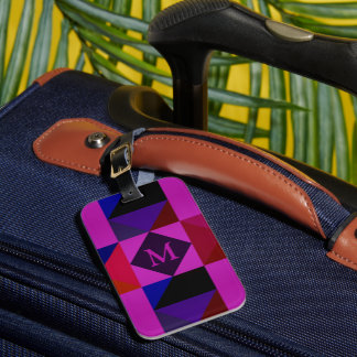 Etiqueta Para Maletas Patrón geométrico abstracto magenta Monograma