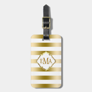 Etiqueta Para Maletas Patrón geométrico de bandas de oro monogramadas