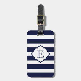 Etiqueta Para Maletas Patrón geométrico monogramado de franjas azules re