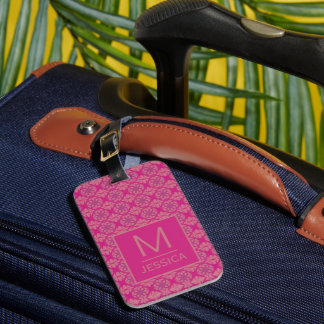 Etiqueta Para Maletas Patrón geométrico personalizado de color rosa y pú