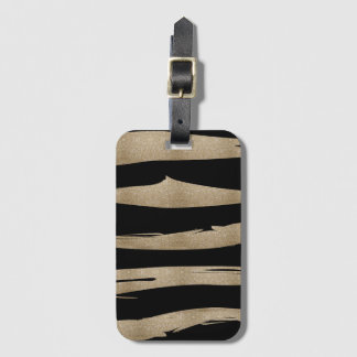 Etiqueta Para Maletas patrón geométrico preppy franjas de negro y oro