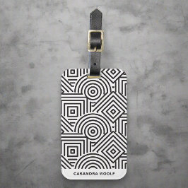 Etiqueta Para Maletas Patrón geométrico y blanco monograma moderno