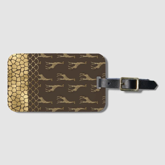 Etiqueta Para Maletas Patrón Giraffe Purpurina de oro bonito (Anverso horizontal)