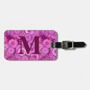 Etiqueta Para Maletas Patrón giratorio fractal, púrpura, con monograma