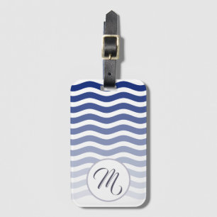 Etiqueta Para Maletas Patrón gradiente de ondas azules Monograma elegant