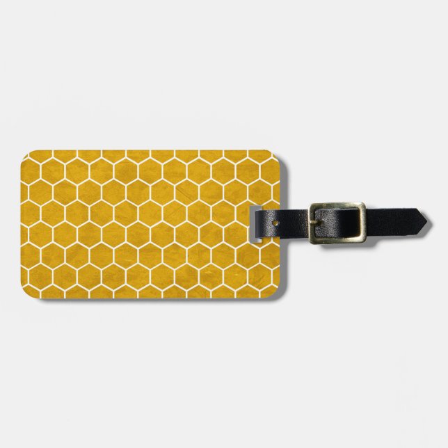 Etiqueta Para Maletas Patrón hexagonal exagerado amarillo (Frente Horizontal)