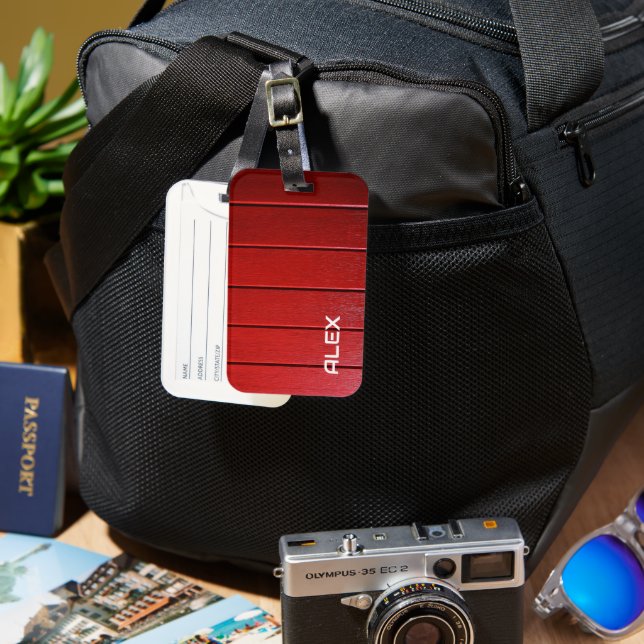 Etiqueta Para Maletas Patrón horizontal de maderas rojas (Anverso & Reverso)