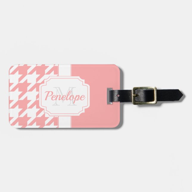 Etiqueta Para Maletas Patrón Houndstap rosa (Frente Horizontal)