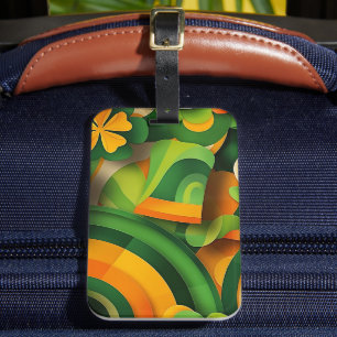 ETIQUETA PARA MALETAS PATRÓN IRLANDÉS ABSTRACTO VERDE NARANJA AMARILLO