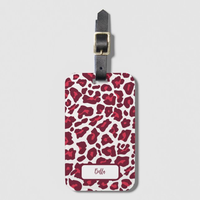 Etiqueta Para Maletas Patrón Leopardo Rojo (Anverso vertical)