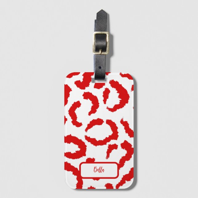 Etiqueta Para Maletas Patrón Leopardo Rojo (Anverso vertical)