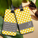 Etiqueta Para Maletas Patrón moderno de puntos de polka con monograma<br><div class="desc">Viajar con estilo con un diseño ondulado con puntos amarillos y blancos. Añada su nombre o monograma en la parte delantera y su otra información en la parte posterior.</div>