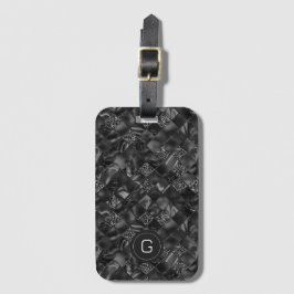 Etiqueta Para Maletas Patrón moderno monogramado negro falso Purpurina
