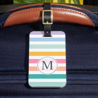Etiqueta Para Maletas Patrón multicolor pastel a rayas personalizado