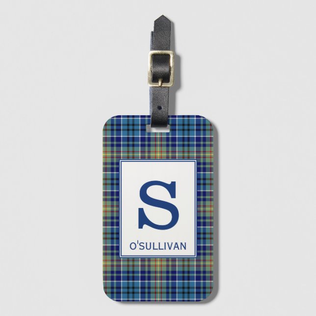 Etiqueta Para Maletas Patrón O'Sullivan Tartan Bright Blue Plastic (Anverso vertical)